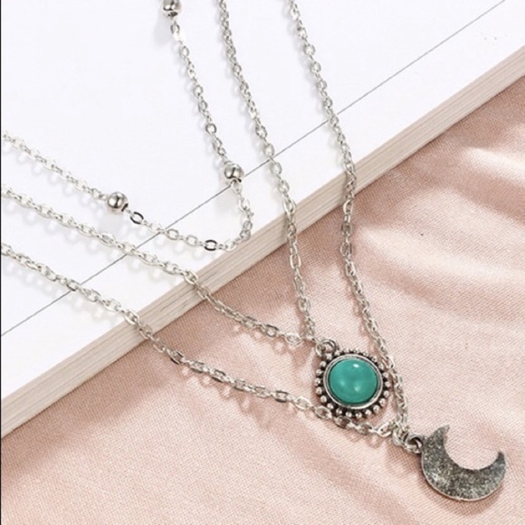 Silver 3 Layered Choker W/Crescent Moon & Planet - Picture 4 of 4